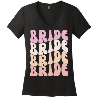 Bride I Do Crew Retro Bachelorette Party Bride Bridesmaids Women's V-Neck T-Shirt