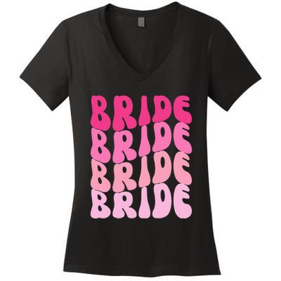 Bride I Do Crew Retro Bachelorette Party Bride Bridesmaids Women's V-Neck T-Shirt