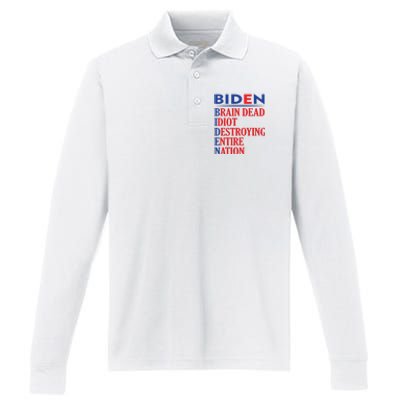 Braindead Idiot Destroying Entire Nation Biden Meme Trump 24 Performance Long Sleeve Polo