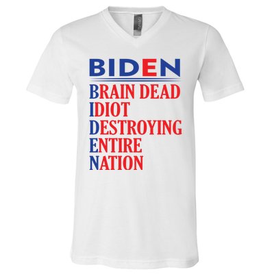 Braindead Idiot Destroying Entire Nation Biden Meme Trump 24 V-Neck T-Shirt