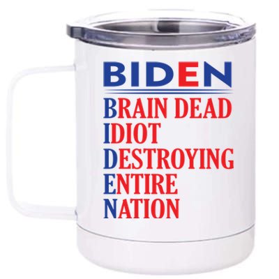 Braindead Idiot Destroying Entire Nation Biden Meme Trump 24 12 oz Stainless Steel Tumbler Cup