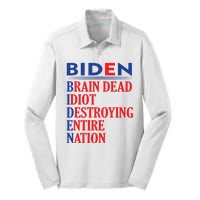 Braindead Idiot Destroying Entire Nation Biden Meme Trump 24 Silk Touch Performance Long Sleeve Polo