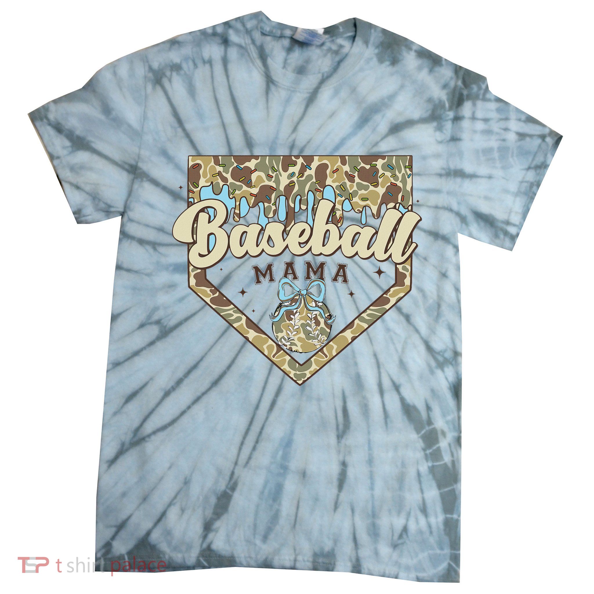 Baseball Icecream Drip Camo Mama Bow Mother's Day Tie-Dye T-Shirt