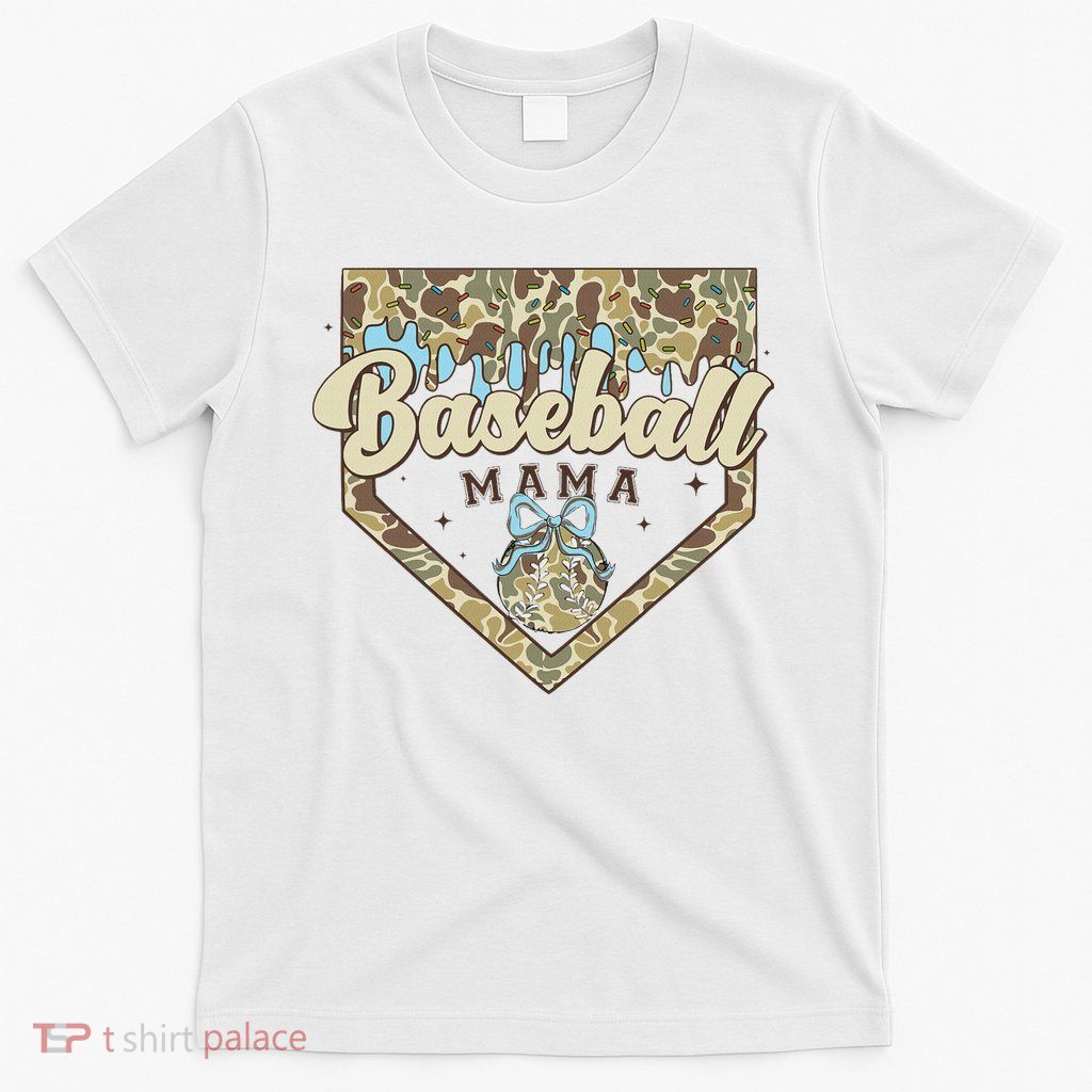 Baseball Icecream Drip Camo Mama Bow Mother's Day T-Shirt