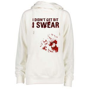 Bloody I DidnT Get Bit Funny Zombie Bite Halloween Womens Funnel Neck Pullover Hood