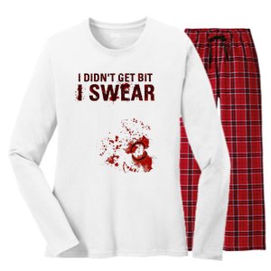 Bloody I DidnT Get Bit Funny Zombie Bite Halloween Women's Long Sleeve Flannel Pajama Set 