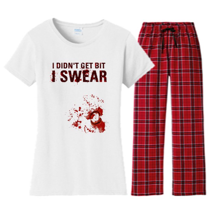 Bloody I DidnT Get Bit Funny Zombie Bite Halloween Women's Flannel Pajama Set