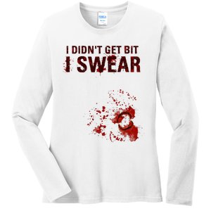 Bloody I DidnT Get Bit Funny Zombie Bite Halloween Ladies Long Sleeve Shirt