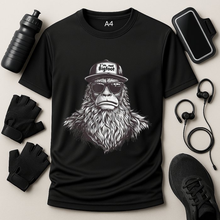 Bigfoot In Disguise Sunglasses Trucker Hat IM Not Sasquatch Cooling Performance Crew T-Shirt