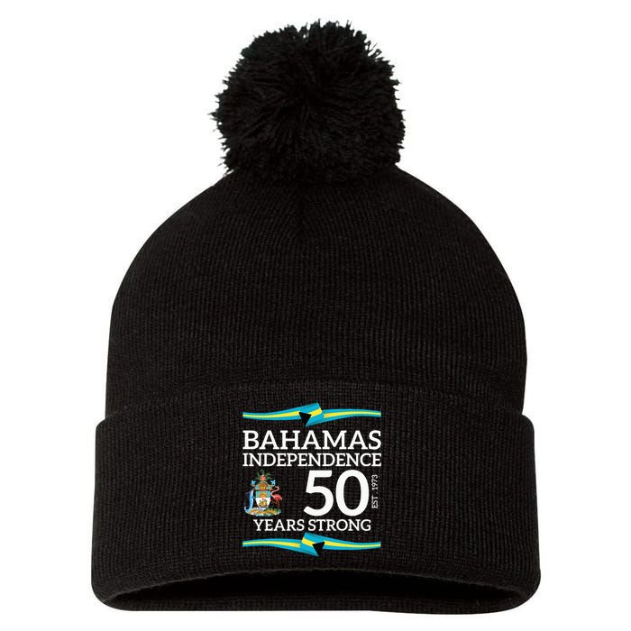 Bahamas Independence Day Bahamas 50th Celebration Pom Pom 12in Knit Beanie