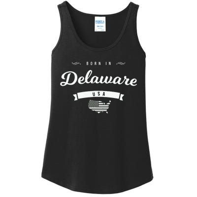 Born In Delaware De Retro Vintage Usa Map Flag Ladies Essential Tank