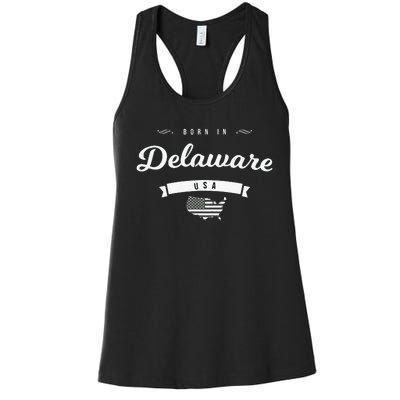 Born In Delaware De Retro Vintage Usa Map Flag Women's Racerback Tank