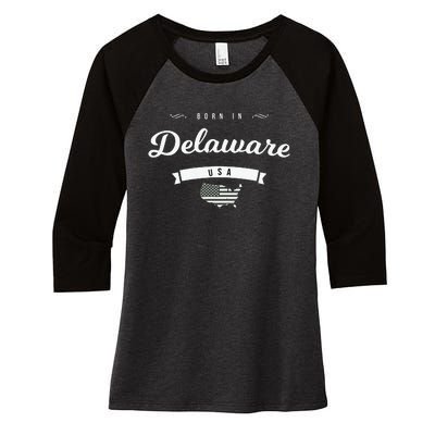 Born In Delaware De Retro Vintage Usa Map Flag Women's Tri-Blend 3/4-Sleeve Raglan Shirt