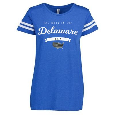 Born In Delaware De Retro Vintage Usa Map Flag Enza Ladies Jersey Football T-Shirt