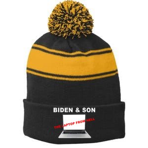 Biden And Son The Laptop From Hell Anti Biden Stripe Pom Pom Beanie