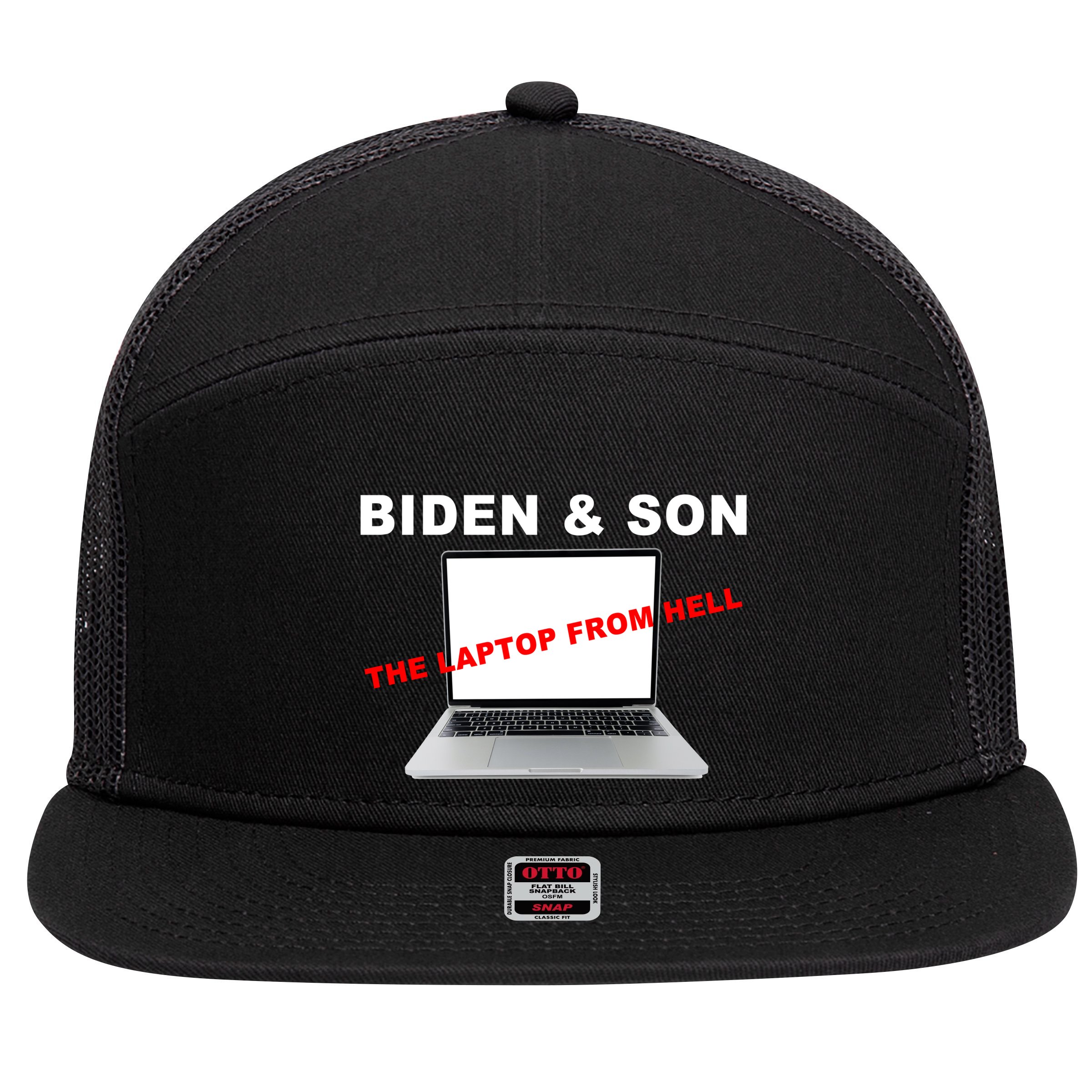 Biden And Son The Laptop From Hell Anti Biden 7 Panel Mesh Trucker Snapback Hat
