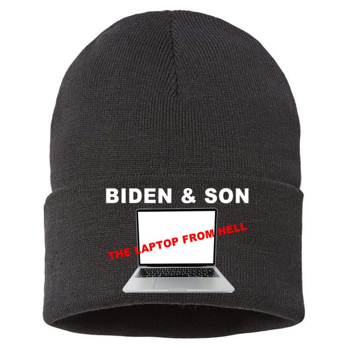 Biden And Son The Laptop From Hell Anti Biden Sustainable Knit Beanie