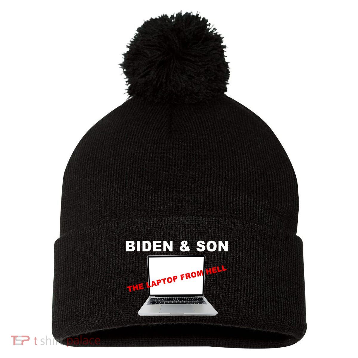 Biden And Son The Laptop From Hell Anti Biden Pom Pom 12in Knit Beanie