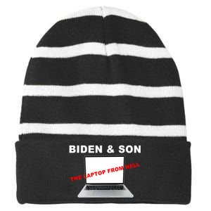 Biden And Son The Laptop From Hell Anti Biden Striped Beanie with Solid Band