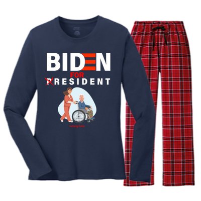 Biden For Resident Funny Trump 2020 President Women's Long Sleeve Flannel Pajama Set 