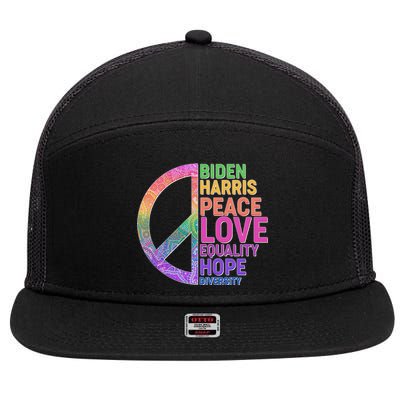 Biden Harris Peace Love Equality Hope Diversity  7 Panel Mesh Trucker Snapback Hat