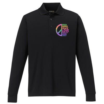 Biden Harris Peace Love Equality Hope Diversity  Performance Long Sleeve Polo