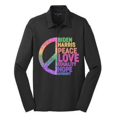 Biden Harris Peace Love Equality Hope Diversity  Silk Touch Performance Long Sleeve Polo