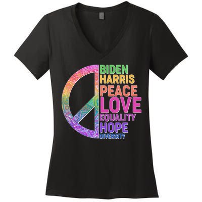 Biden Harris Peace Love Equality Hope Diversity  Women's V-Neck T-Shirt