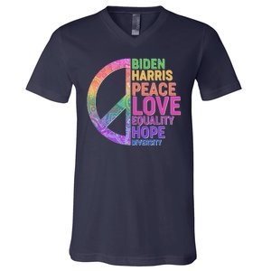 Biden Harris Peace Love Equality Hope Diversity  V-Neck T-Shirt