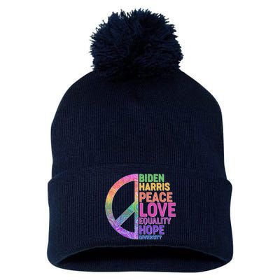 Biden Harris Peace Love Equality Hope Diversity  Pom Pom 12in Knit Beanie