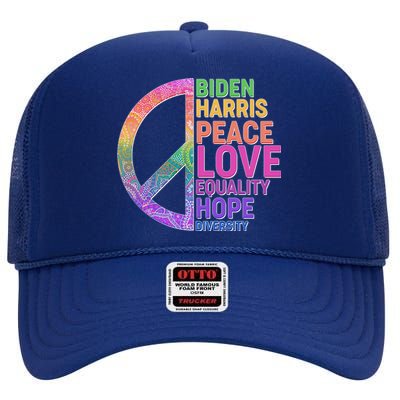 Biden Harris Peace Love Equality Hope Diversity  High Crown Mesh Back Trucker Hat