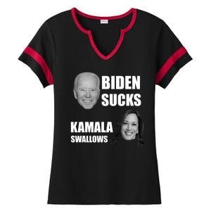 Biden Sucks Kamala Swallows Ladies Halftime Notch Neck Tee