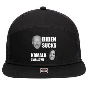 Biden Sucks Kamala Swallows 7 Panel Mesh Trucker Snapback Hat