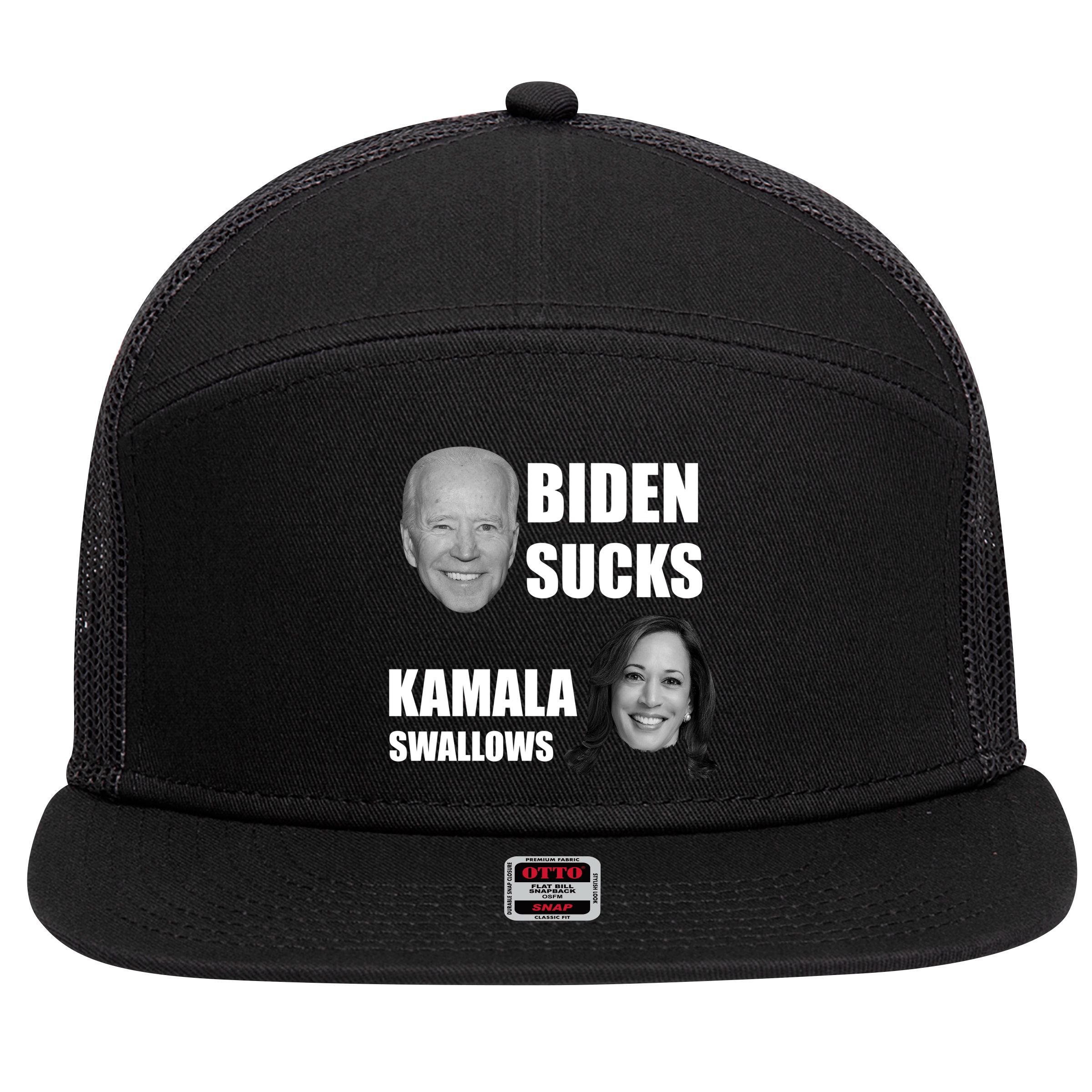 Biden Sucks Kamala Swallows 7 Panel Mesh Trucker Snapback Hat