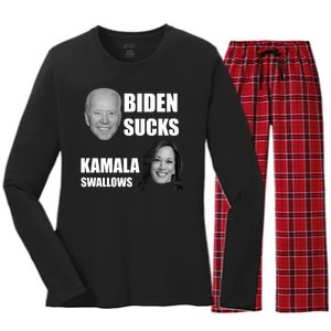 Biden Sucks Kamala Swallows Women's Long Sleeve Flannel Pajama Set 