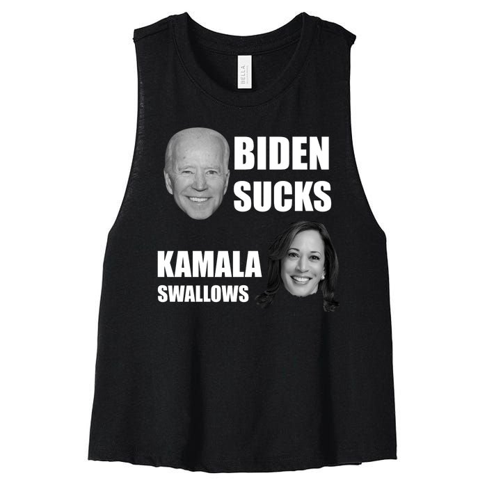 Biden Sucks Kamala Swallows Women's Racerback Cropped Tank