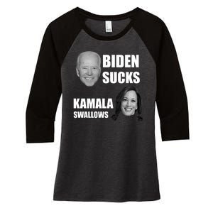 Biden Sucks Kamala Swallows Women's Tri-Blend 3/4-Sleeve Raglan Shirt