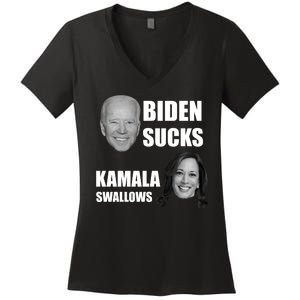 Biden Sucks Kamala Swallows Women's V-Neck T-Shirt