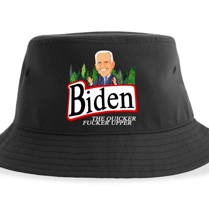 Biden The Quicker Fucker Upper Funny Cartoon Sustainable Bucket Hat