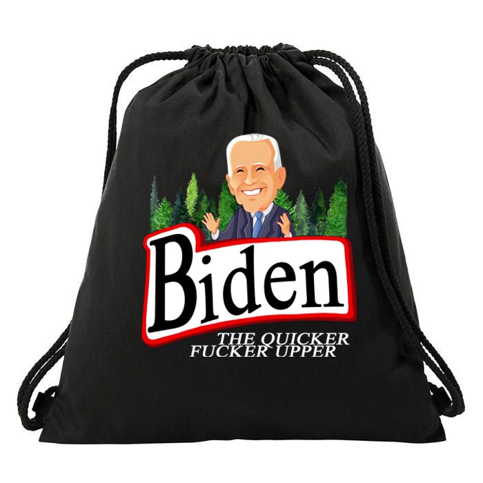 Biden The Quicker Fucker Upper Funny Cartoon Drawstring Bag