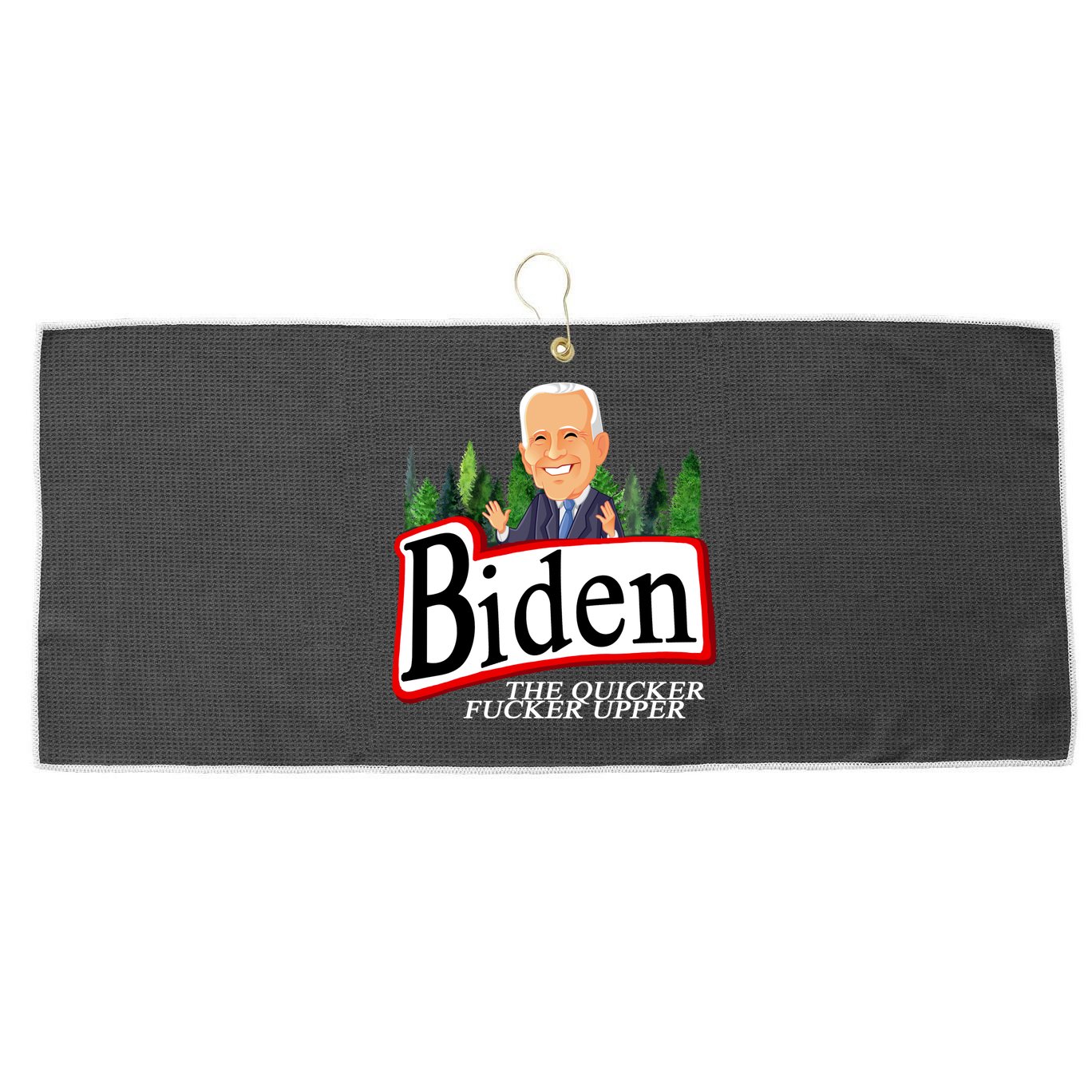 Biden The Quicker Fucker Upper Funny Cartoon Large Microfiber Waffle Golf Towel