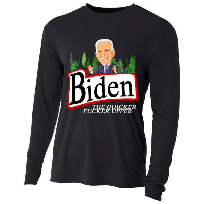 Biden The Quicker Fucker Upper Funny Cartoon Cooling Performance Long Sleeve Crew