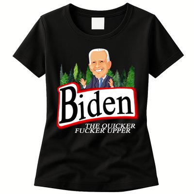 Biden The Quicker Fucker Upper Funny Cartoon Womens T-Shirt