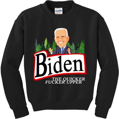 Biden The Quicker Fucker Upper Funny Cartoon Kids Sweatshirt