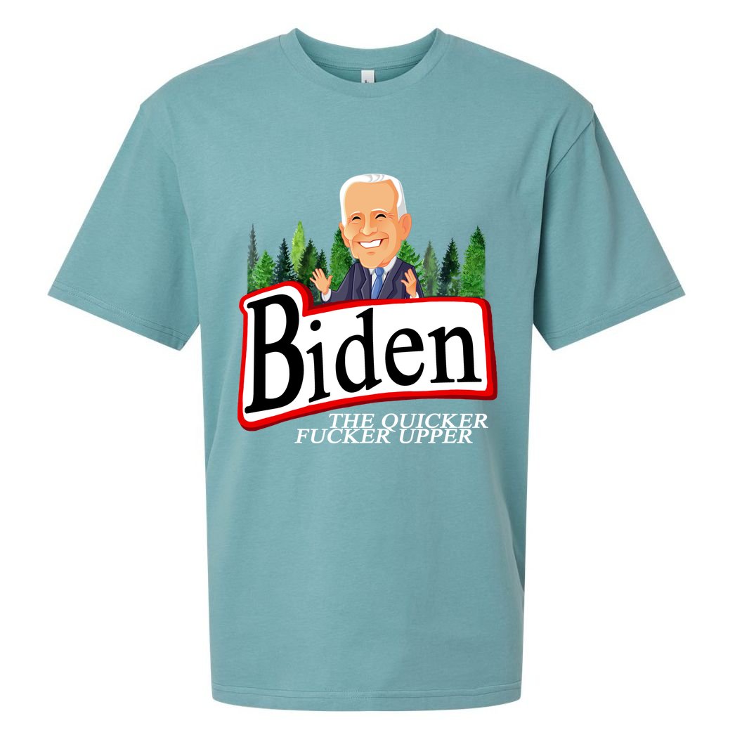 Biden The Quicker Fucker Upper Funny Cartoon Sueded Cloud Jersey T-Shirt