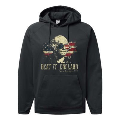 Beat It England Funny George Washington 1776 Usa 4th Of July Performance Fleece Hoodie