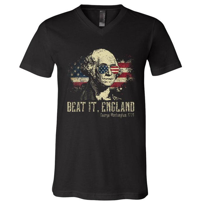 Beat It England Funny George Washington 1776 Usa 4th Of July V-Neck T-Shirt