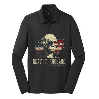 Beat It England Funny George Washington 1776 Usa 4th Of July Silk Touch Performance Long Sleeve Polo