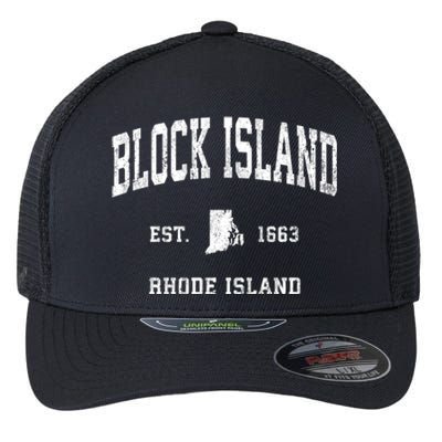 Block Island Est 1663 Rhode Island Ri Vintage Established Athletic Sports Design Flexfit Unipanel Trucker Cap