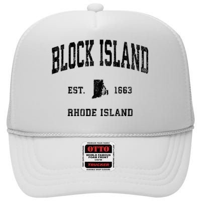 Block Island Est 1663 Rhode Island Ri Vintage Established Athletic Sports Design High Crown Mesh Back Trucker Hat